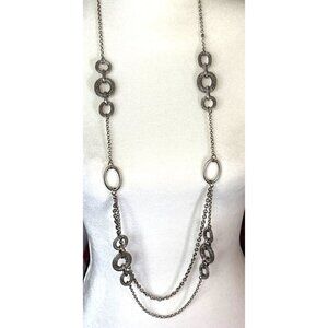 Crown Premier Designs Long Chain Necklace Silver Tone Textured Chunky Geometric